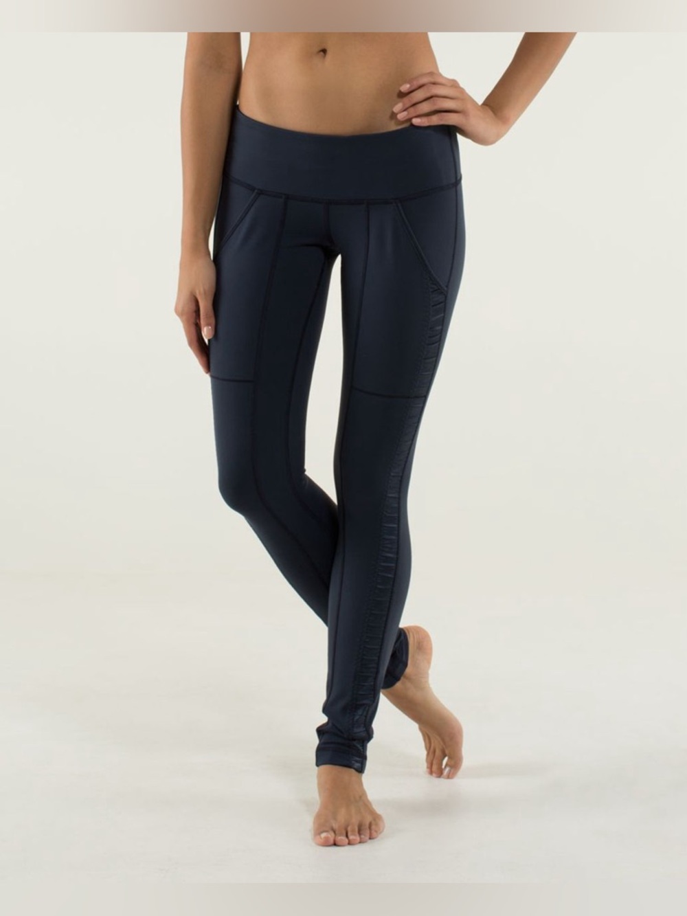 Lululemon Womens Black High Rise Leggings Size 6 Side Ruched‎ Pocket Yoga